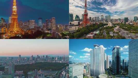 日本东京塔夜景城市风光高清在线视频素材下载
