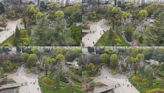 城市公园里休闲锻炼人群航拍高清在线视频素材下载