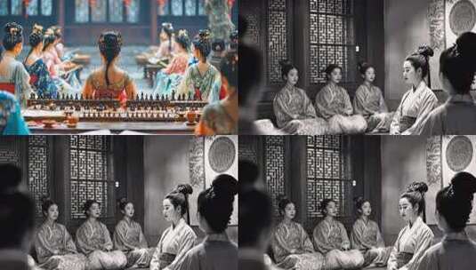 古风女子雅集 传统服饰古典活动古代礼仪文高清在线视频素材下载