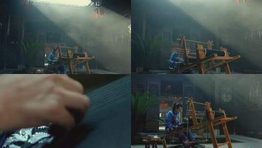 古装女子于古宅内织布场景高清在线视频素材下载