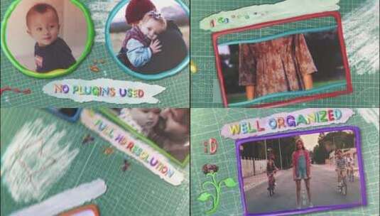 儿童彩色卡通效果照片展示AE模板高清AE视频素材下载