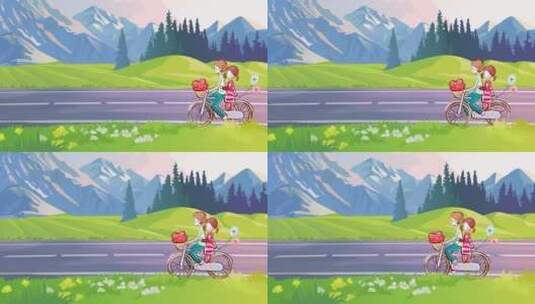 卡通自行车情侣高清AE视频素材下载