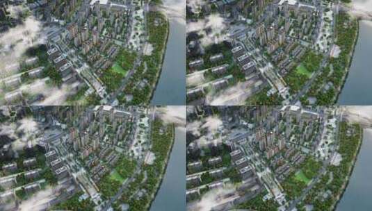 空中俯瞰城市交通建筑三维高清在线视频素材下载
