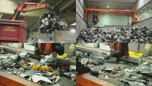 垃圾回收 工业磁铁吸附废金属高清在线视频素材下载