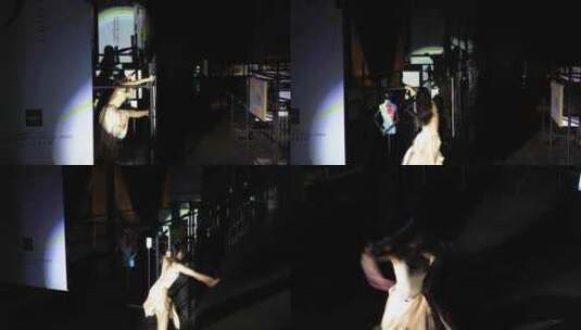 美女在灯光下跳舞 艺术舞蹈高清在线视频素材下载