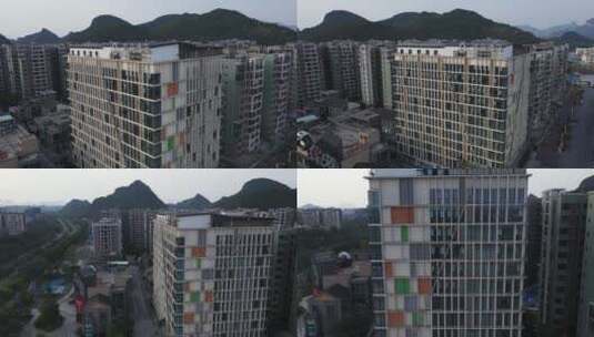 广西桂林亚朵酒店航拍城市风光高清在线视频素材下载