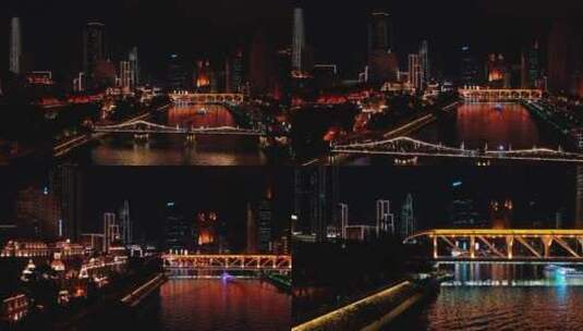 天津航拍夜景进步桥高清在线视频素材下载