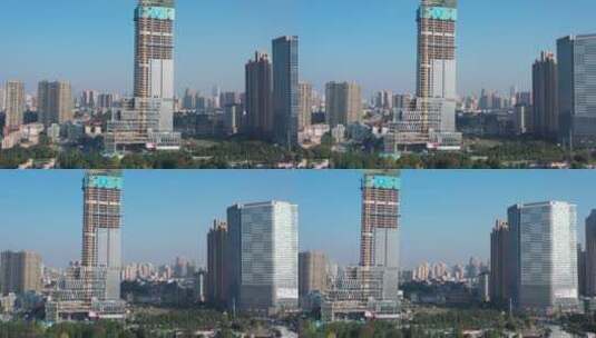 航拍长沙湘江边城市建筑高清在线视频素材下载