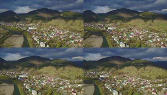 河边山的美丽城镇高清在线视频素材下载