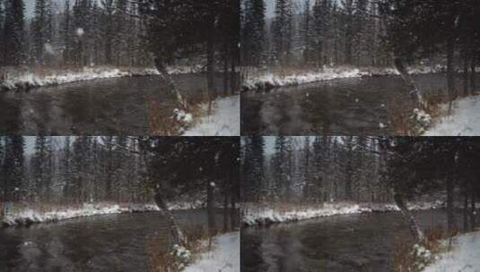 冬季雪景，河流潺潺高清在线视频素材下载