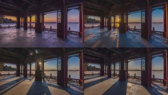 4K60 PR5颐和园湖面门框日出光影延时高清在线视频素材下载