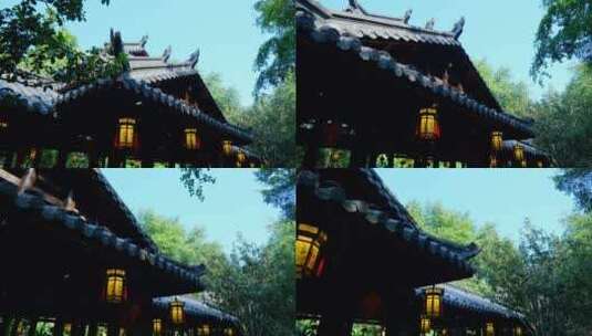 中式 园林 庭院 灯笼 屋檐 飞檐翘角高清在线视频素材下载