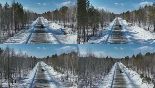 原创 黑龙江大兴安岭雪原森林公路航拍景观高清在线视频素材下载