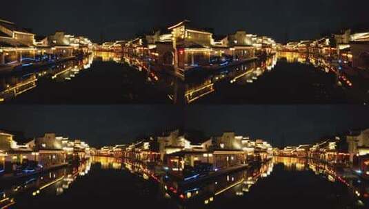 浙江湖州市南浔古镇夜景风光航拍高清在线视频素材下载