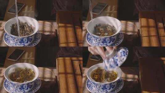 用盖碗冲泡中国茶高清在线视频素材下载