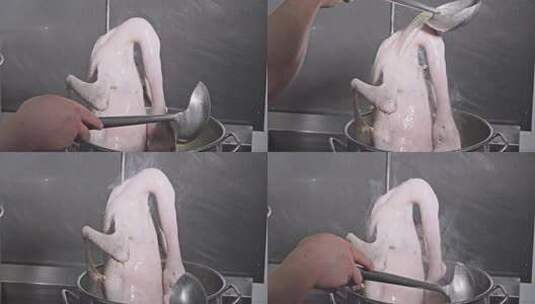 广东卤鹅高汤浇在鹅肉上高清在线视频素材下载