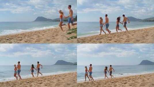 情侣们在沙滩上奔跑高清在线视频素材下载