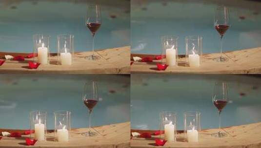 温泉泡池红酒蜡烛高清在线视频素材下载