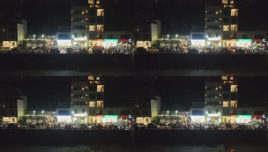 广西涠洲岛 南湾老街 店铺 游客 夜景 海岸高清在线视频素材下载