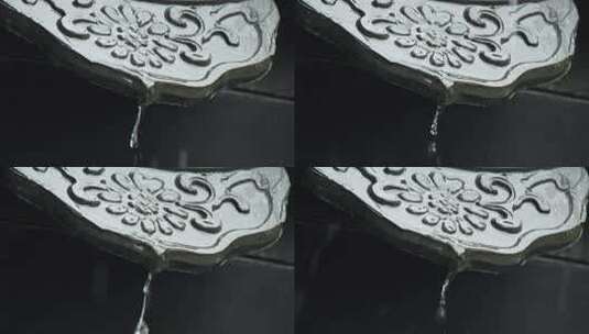 下雨中国古风建筑青瓦片屋檐特写高清在线视频素材下载