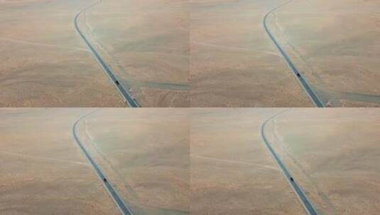 高原戈壁沙漠公路行车航拍高清在线视频素材下载