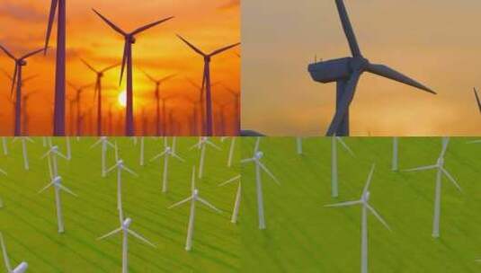 草原夕阳下的风力发电厂高清在线视频素材下载