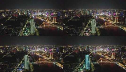 浙江宁波城市夜景灯光航拍高清在线视频素材下载