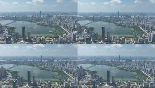 武汉武昌新区航拍城市建筑风光鸟瞰市区风景高清在线视频素材下载
