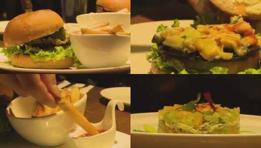汉堡 牛肉汉堡 美式汉堡 西餐厅高清在线视频素材下载