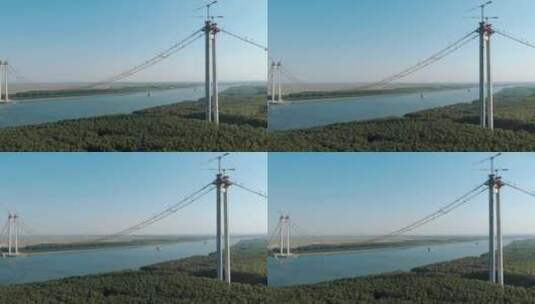 多瑙河上连接Braila和Tulcea的悬索桥施工高清在线视频素材下载