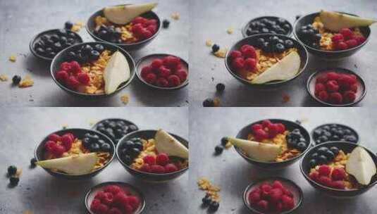 陶瓷碗中的蓝莓和梨水果高清在线视频素材下载
