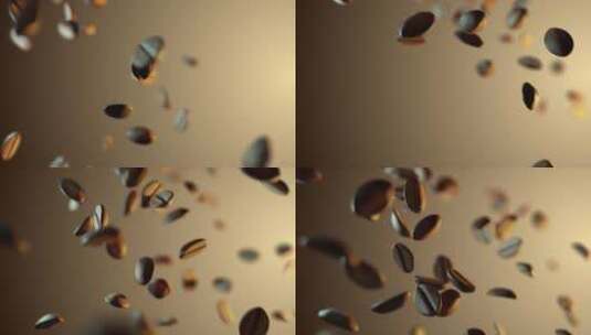 坠落的烘焙芳香咖啡豆的超慢动作镜头高清在线视频素材下载