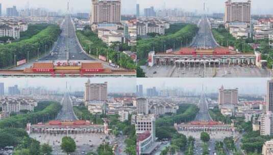 中国广东省广州市番禺大桥收费站高清在线视频素材下载