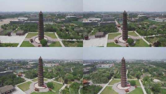 航拍河南开封城市地标铁塔公园高清在线视频素材下载