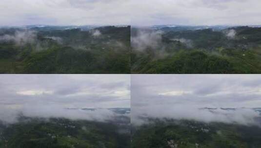 贵州美丽大自然云雾缭绕唯美村庄风景航拍高清在线视频素材下载