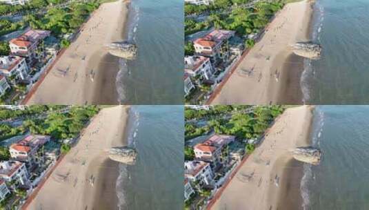厦门海岸线航拍海边沙滩风景珍珠湾海滨浴场高清在线视频素材下载