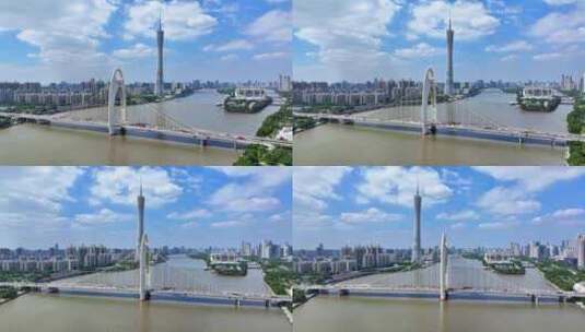 4K航拍广州市区蓝天白云高清在线视频素材下载