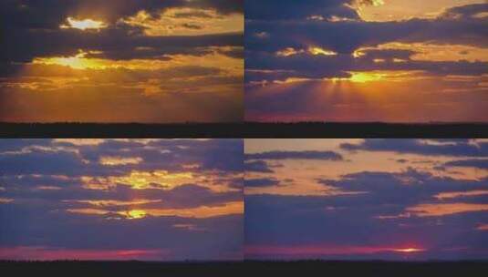 4K-日落穿过黄色云层、黄昏云层延时摄影高清在线视频素材下载