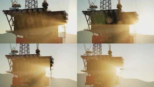 航拍海上石油钻井平台高清在线视频素材下载