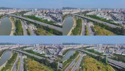4K航拍深圳光明区南光高速和茅洲河6高清在线视频素材下载