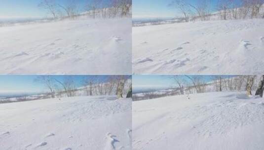【4K】长白山冬季风吹雪高清在线视频素材下载