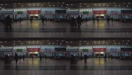 义乌高铁站晚上等车的人中轴大全高清在线视频素材下载