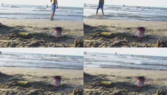 海岸边放着玩沙子的玩具高清在线视频素材下载