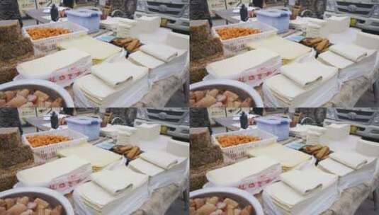 4k新春时节北方集市食品销售实拍视频高清在线视频素材下载