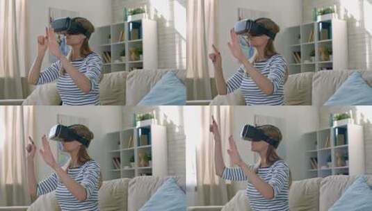 玩VR眼镜的女人高清在线视频素材下载