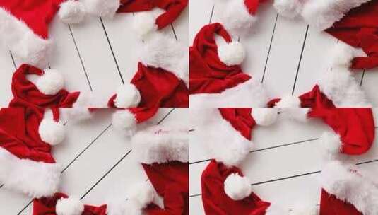 白色木质桌子上的圣诞老人帽高清在线视频素材下载