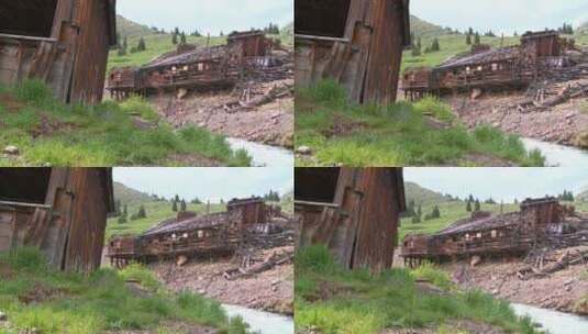 河流旁的废弃房屋高清在线视频素材下载