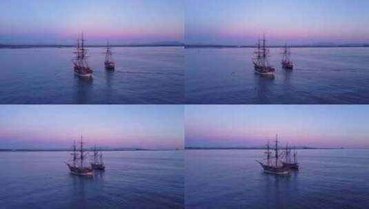 黎明时分海面上的船高清在线视频素材下载