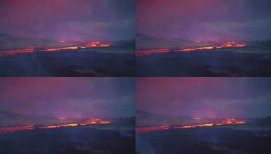 航拍夜晚的火山熔岩流高清在线视频素材下载