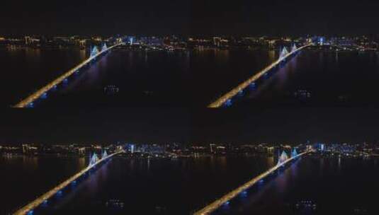 航拍湖北武汉长江二桥夜景高清在线视频素材下载